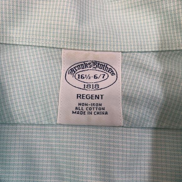 Brooks Brothers Shirt Mens 16.5 Aqua Blue Check Cotton Regent Non Iron Dress - Picture 5 of 10